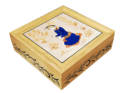 گز مظفری لقمه‌ای 40% پسته بیدمشکی مخصوص اصفهان جعبه چوبی و نقاشی شده دست‌ساز نفیس 