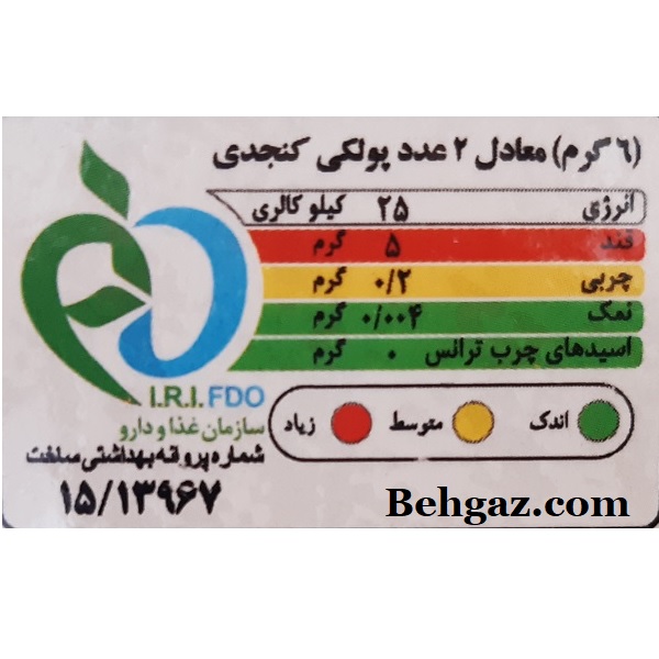 جدول غذایی پولکی کنجدی گز کرمانی